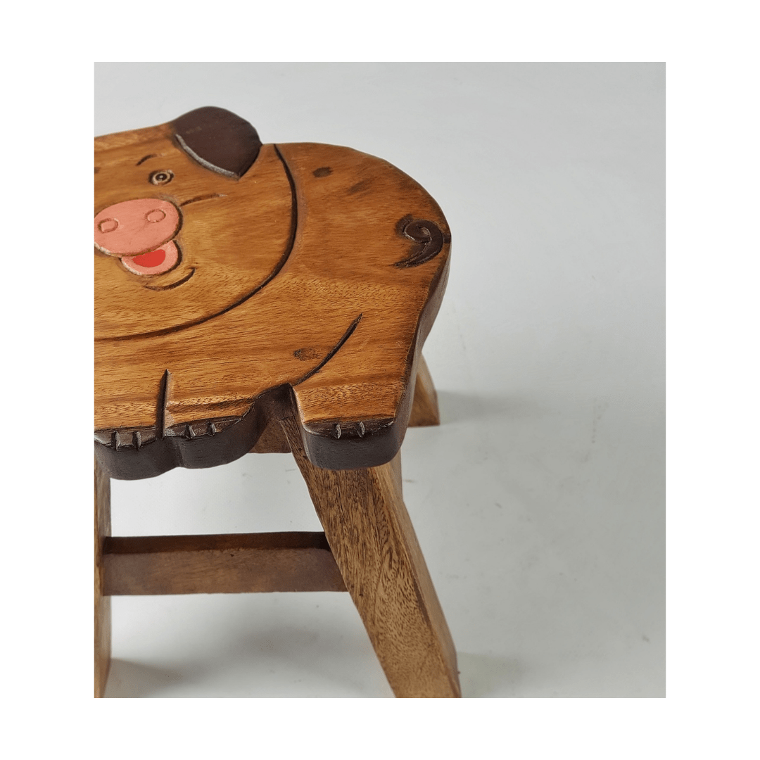 Wooden Kids Stool - Pig
