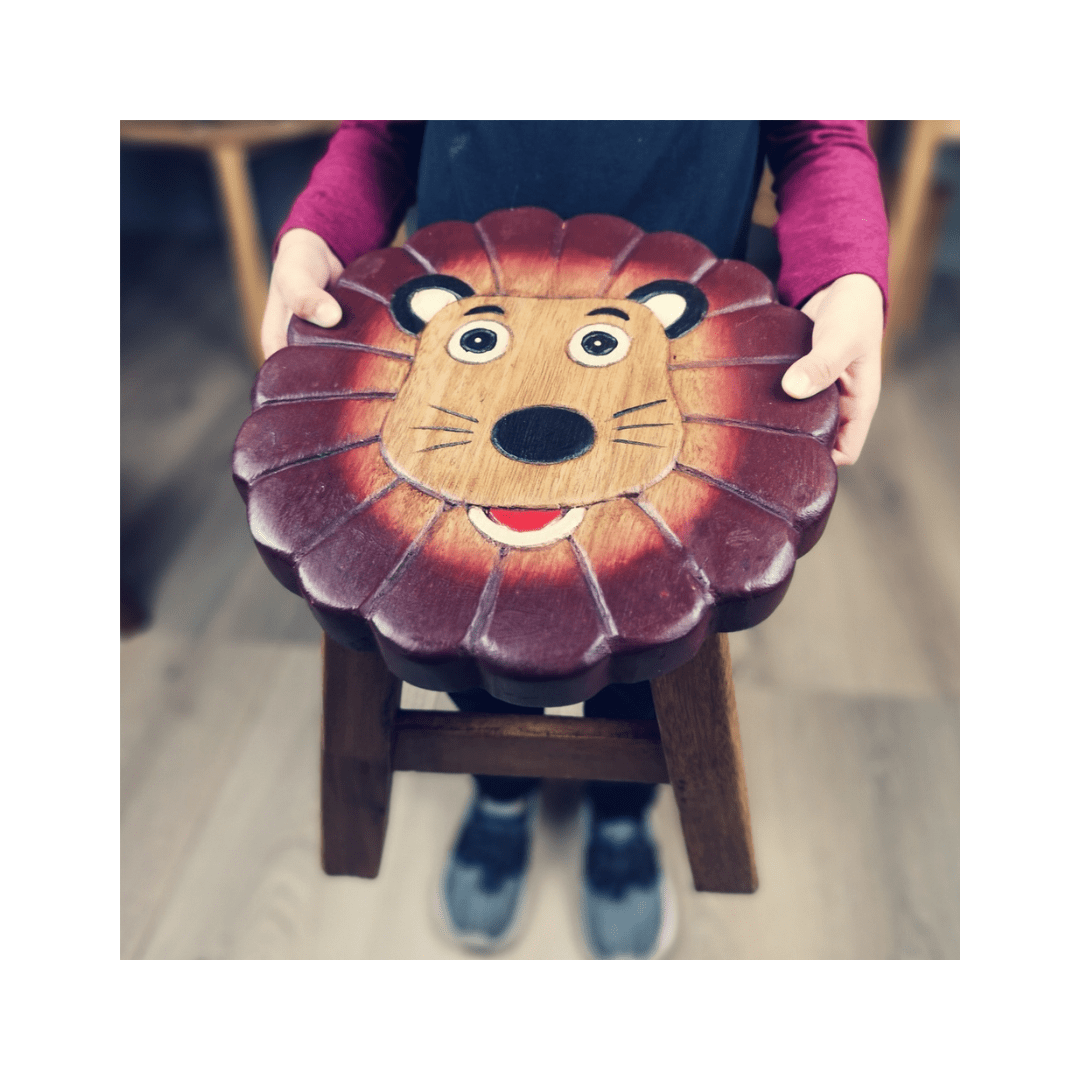 Wooden Kids Stool - Lion