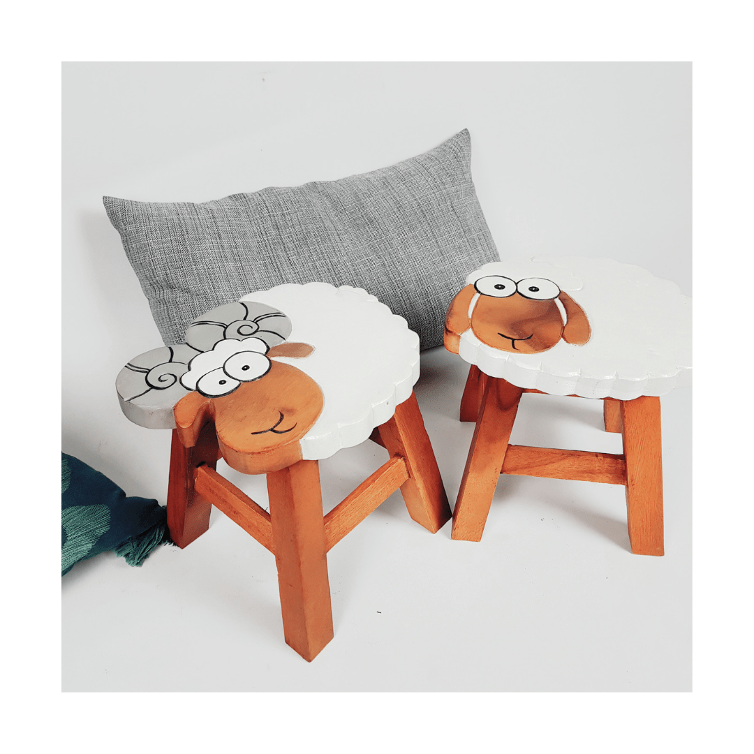 Wooden Kids Stool - Sheep