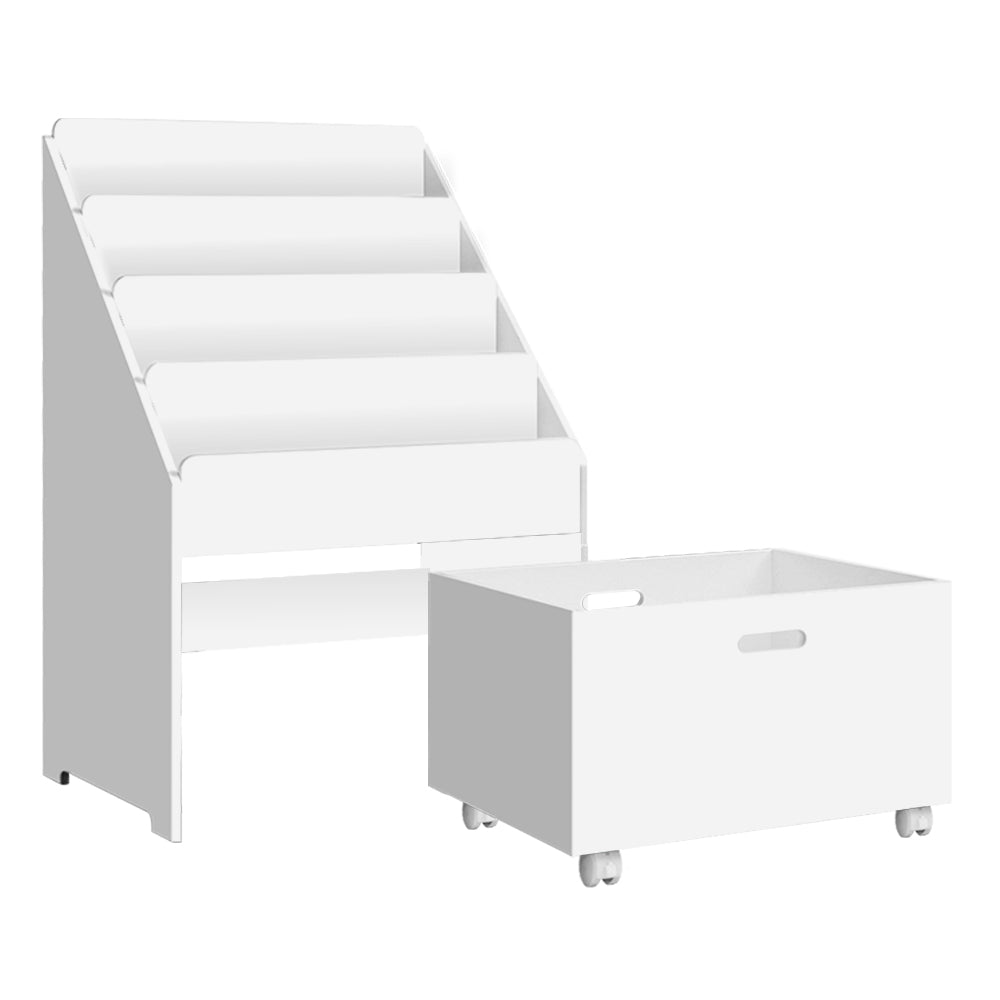 White storage bench with a matching storage box on a white background