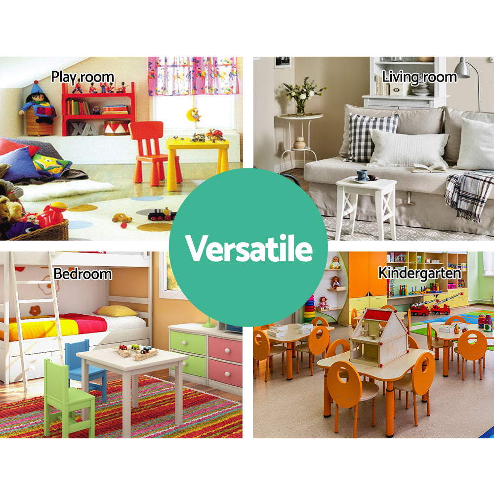 Collage of different rooms with furniture labeled 'Play room', 'Living room', 'Bedroom', and 'Kindergarten'. The word 'Versatile' is prominently displayed.