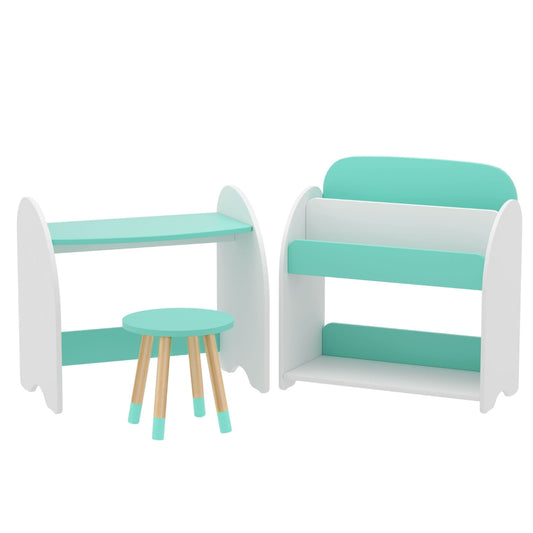 Children's furniture set with turquoise and white design on a white background