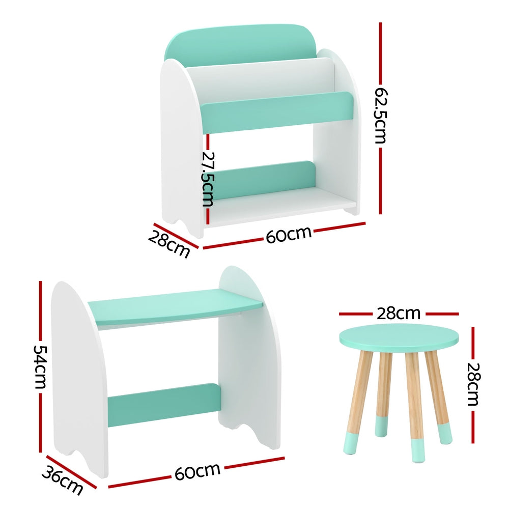 Children's furniture set with dimensions labeled on a white background