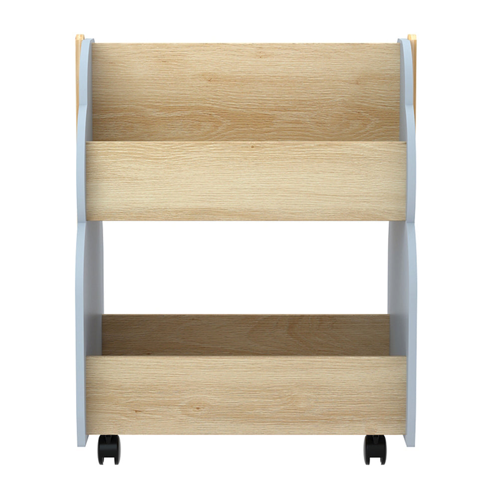 Wooden bookshelf with white frame on a white background