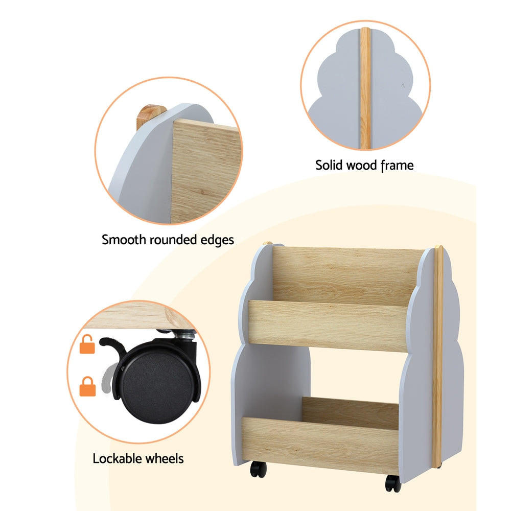 Wooden shelf with features highlighted on a white background