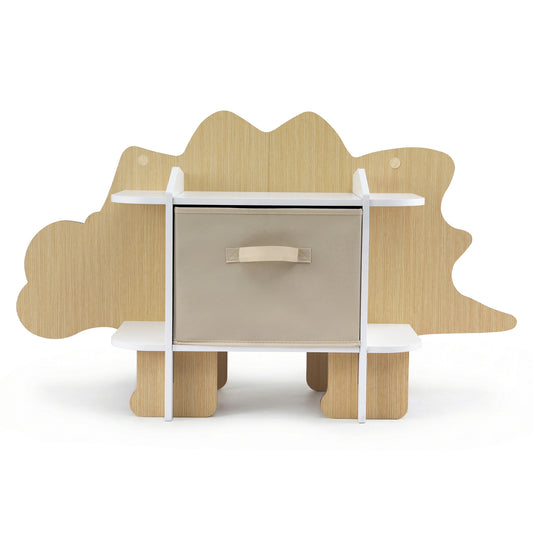 Keezi Dinosaur Kids Bookshelf 2-Tier Children's Bookcase Wooden with Fabric Drawer, Toddler Bookshelf Toy Storage Organizer