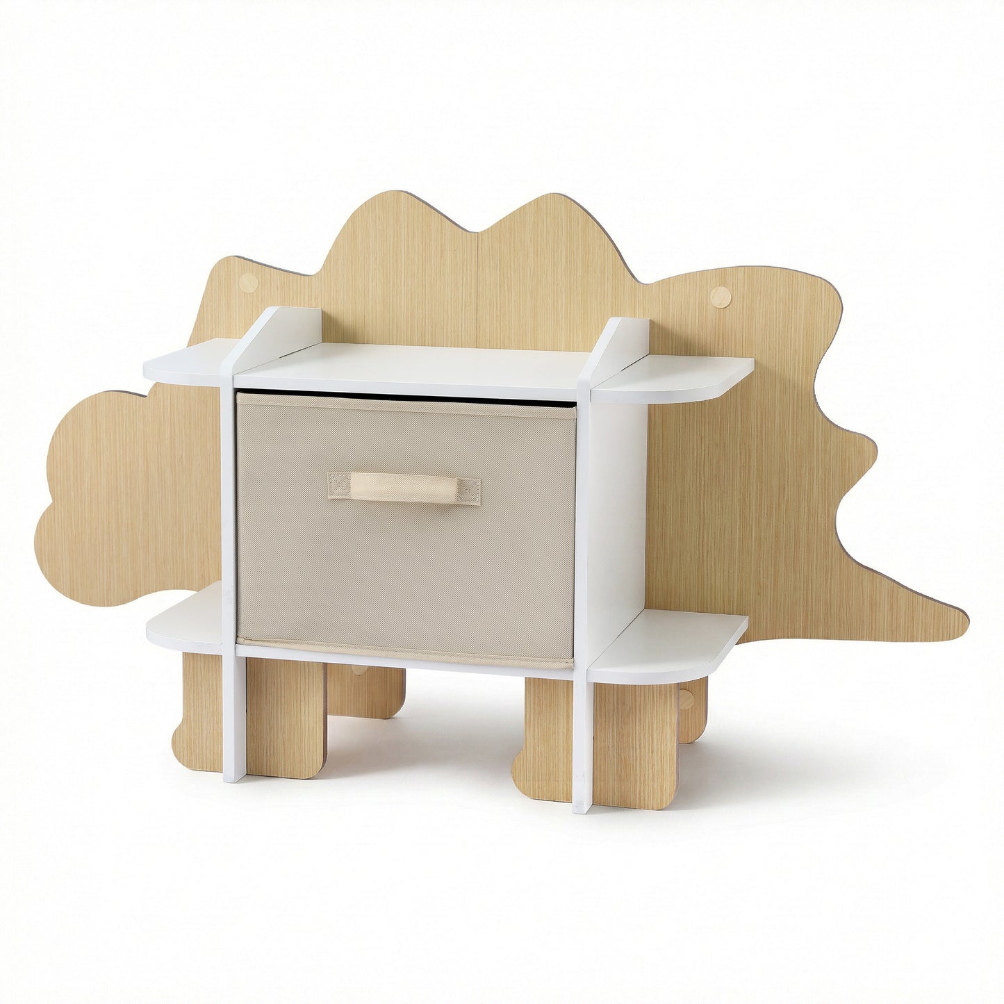 Keezi Dinosaur Kids Bookshelf 2-Tier Children's Bookcase Wooden with Fabric Drawer, Toddler Bookshelf Toy Storage Organizer