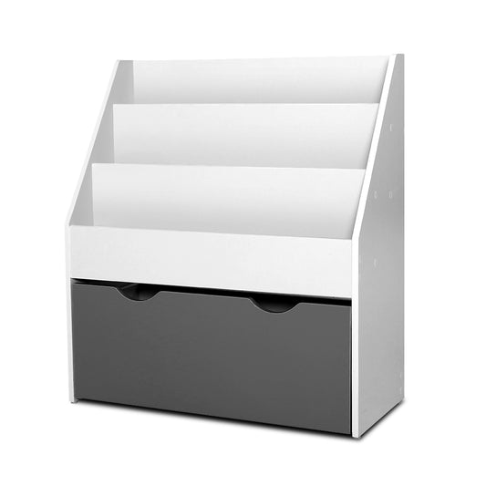 White and gray storage unit with a transparent top on a white background