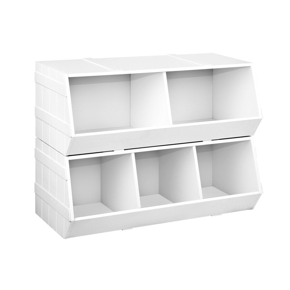 White bookshelf with multiple compartments on a white background