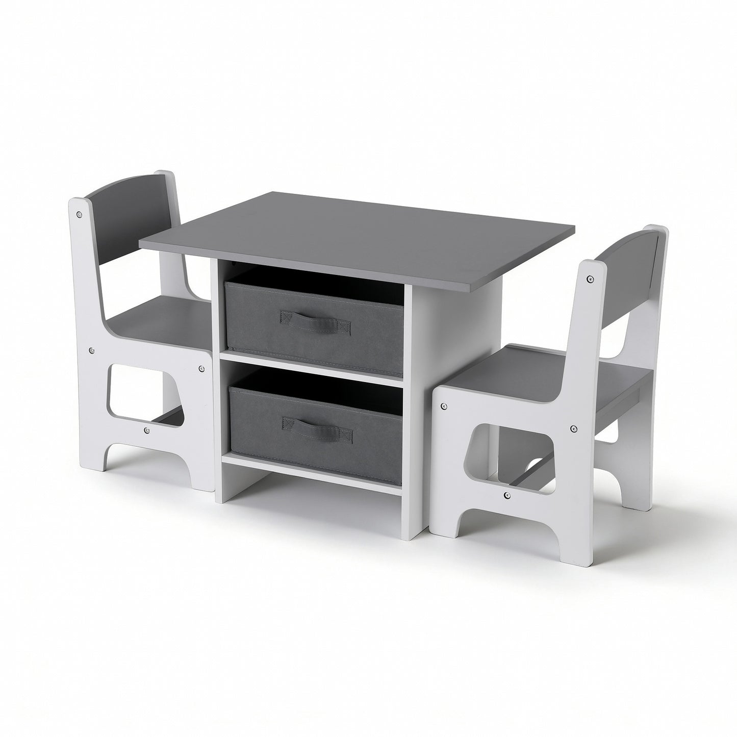 Keezi Kids Table and 2 Chairs Set Wooden Activity Table with 2 Storage Drawers, Grey