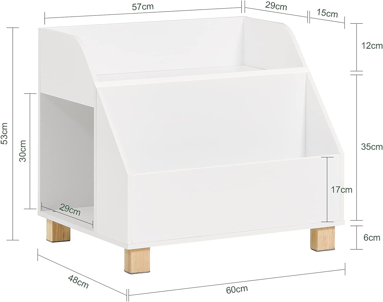 White pet cage with dimensions labeled on a white background