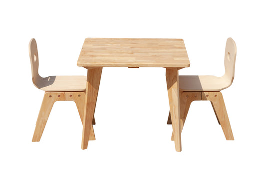 Wooden children's table and chairs set on a white background