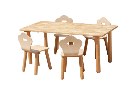 Wooden children's table and chairs set on a white background